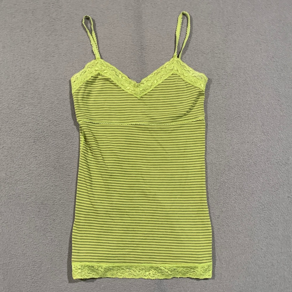 rue21 Cami Tank Top Womens Size M Green Striped Lace Trim Y2K Indie Fairycore